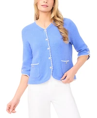 CeCe Women's Contrast Scallop Trim V-Neck Cardigan