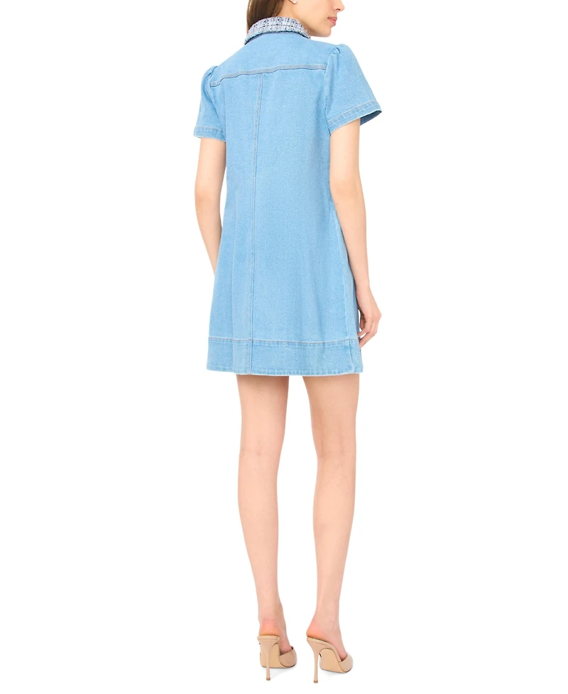 CeCe Women's Tweed Detail Collared Neck Mini Dress