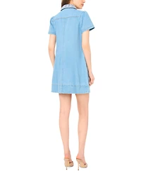 CeCe Women's Tweed Detail Collared Neck Mini Dress