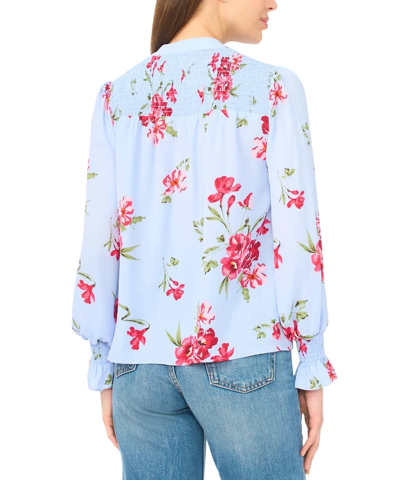 CeCe Women's V-Neck Smocked Detail Top