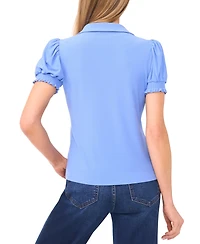 CeCe Women's Collared Split Neck Short Sleeve Knit Top