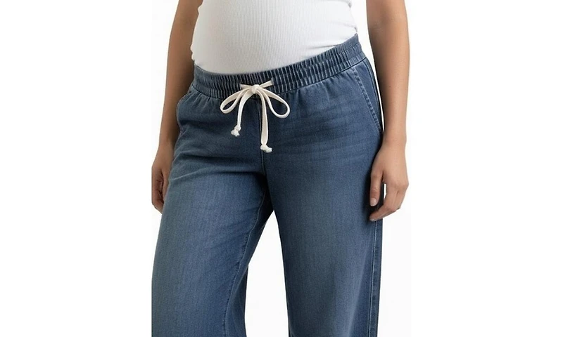 Women's Under the Belly Tie Waist Denim Wide Leg Pant - Motherhood Maternity