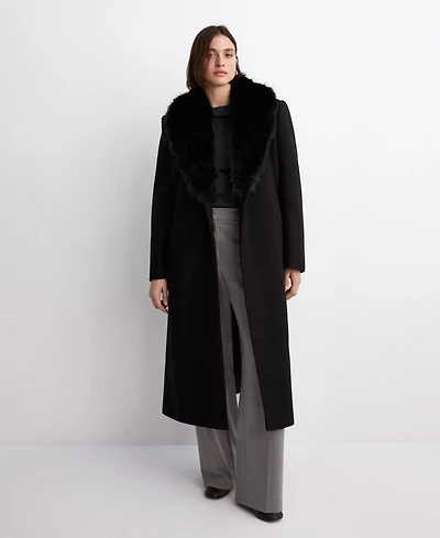 Mango Women's Fur Collar Manteco Wool Coat