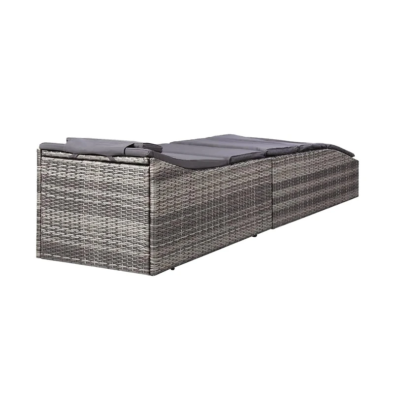 vidaXL Sunbed with Cushion Poly Rattan Gray