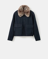 Mango Women's Fur Collar Denim Jacket
