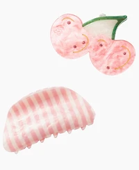 Frasier Sterling Cherry and Stripe Claw Clip, 2-Piece Set