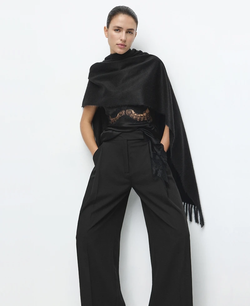 Mango Women's Pleated Wide Leg Pants