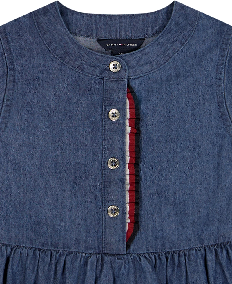 Tommy Hilfiger Girls' Toddler 2T-4T Sleeveless Denim Tunic & Printed Capri Leggings, 2-Piece Set