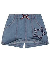 Tommy Hilfiger Girls' Toddler 2T-4T Striped Pointelle Rib T-Shirt & Star Patch Denim Skort, 2-Piece Set