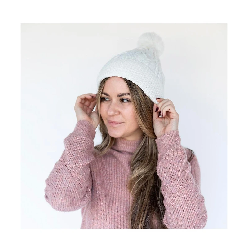 Draft - Headbands of Hope Women's Cable Knit Pom-Pom Beanie - Ivory