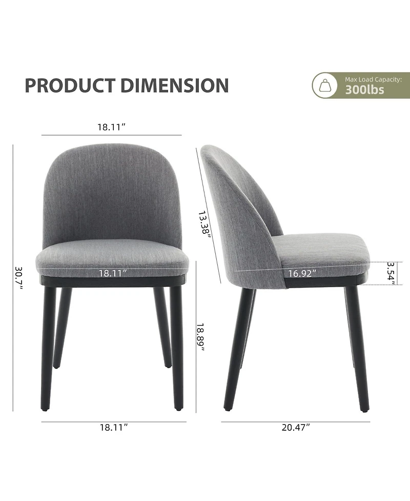 gaomon Set of 2 Modern Fabric Upholstered Dining Chairs, Curved Back Kitchen Side Chairs with Wood Legs