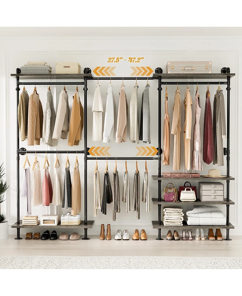 Aheaplus Clothing Rack,Garment Rack With 3 Wood Shelves, Organizer Rack Wall Mounted
