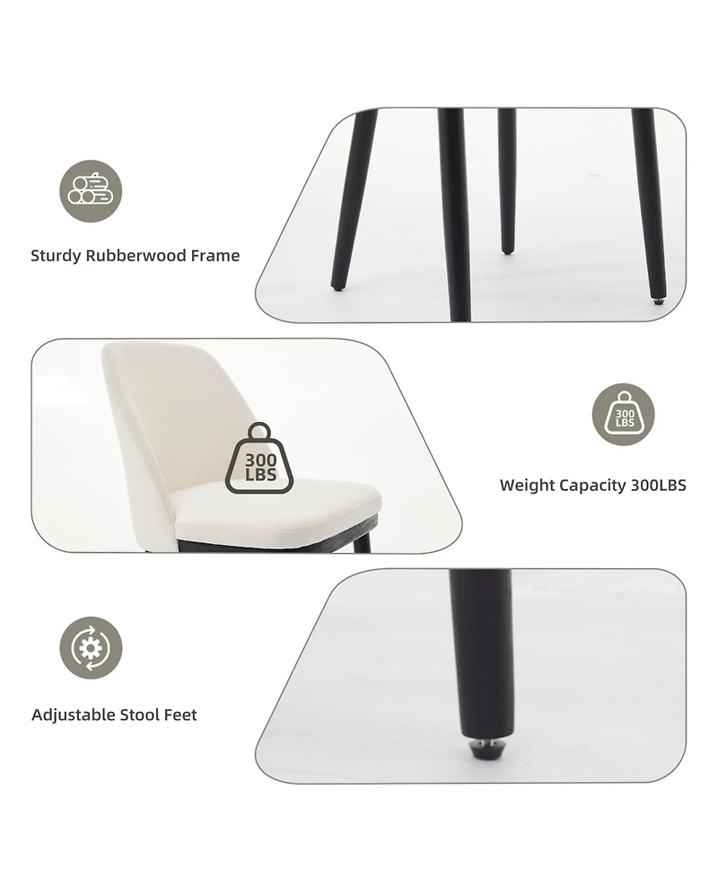 gaomon Modern Linen Upholstered Dining Chair Set, Curved Back Kitchen Chairs with Solid Wood Legs