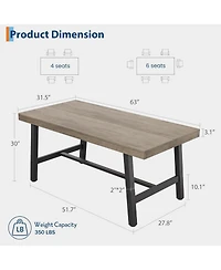 Gaomon Kitchen Table Industrial Dining Table for 4-6 People 63 in Long Wooden Kitchen Table