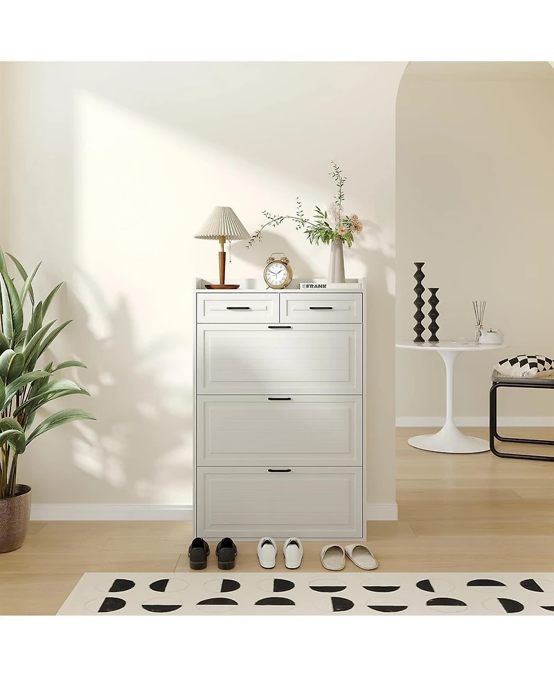 gaomon Shoe Cabinet with 3 Flip Drawers & 2 Drawers, Freestanding Narrow Shoe Organizer, White