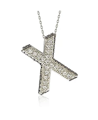 Suzy Levian Sterling Silver Sapphire 3-d Letter "X" Initial Pendant