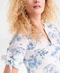 Charter Club Women's 100% Linen Printed Tiered Fit & Flare Dress, Macy's Exclusive