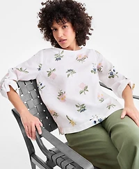 Charter Club Women's 100% Linen Roll-Tab Top, Macy's Exclusive