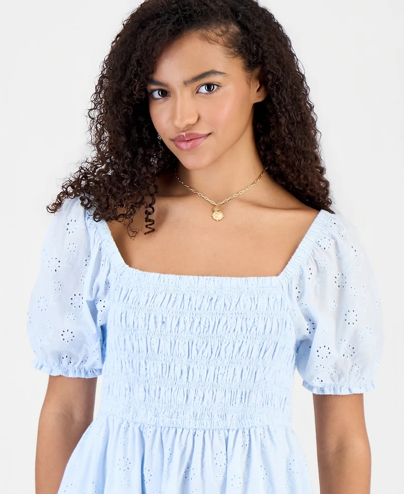 Celebrity Pink Juniors' Cotton Eyelet Babydoll Dress