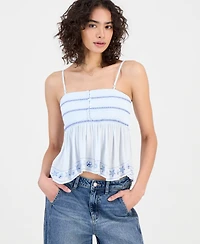 Ultra Flirt Juniors' Smocked Handkerchief-Hem Tube Top