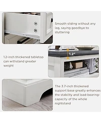 gaomon Set of 2 18 Inch White Farmhouse Nightstands, 2-Drawer End Table with Usb Charging Station