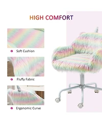 Boyel Living Fluffy Unicorn Office Chair with Mid-Back Armrest Support Rainbow Design
