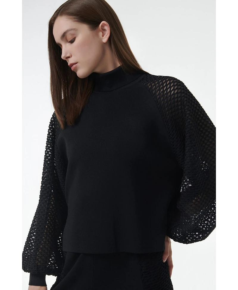 Leem Women's Mesh Sleeve Knitted Sweater