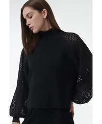 Leem Women's Mesh Sleeve Knitted Sweater