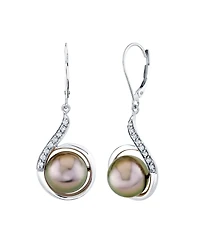 Macy's Cultured Tahitian Pearl (10mm) & Diamond (1/6 ct. t.w.) Earrings in Sterling Silver