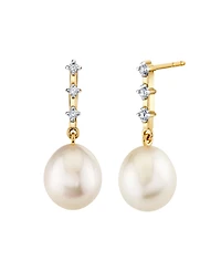 Macy's Cultured Fresh Water Pearl (9mm) & Diamond (1/10 ct. t.w.) Drop Earrings in 10k Yellow Gold