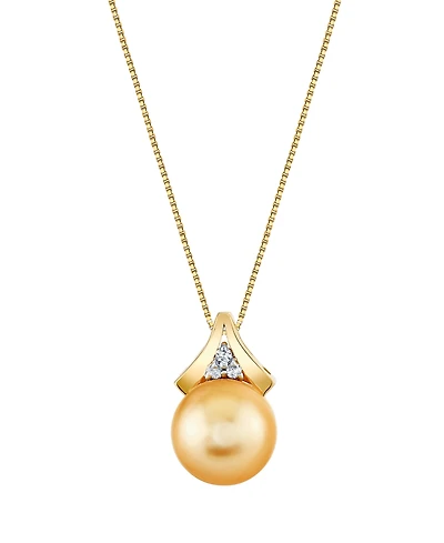Macy's Cultured Golden South Sea Pearl (10mm) & Diamond Accent Pendant Necklace in 10k Yellow Gold