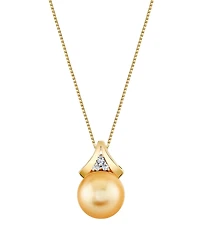 Macy's Cultured Golden South Sea Pearl (10mm) & Diamond Accent Pendant Necklace in 10k Yellow Gold