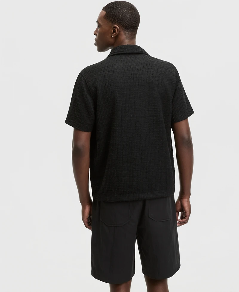 Mode of One Men's Relaxed-Fit Boucle Short-Sleeve Camp Shirt, Macy's Exclusive