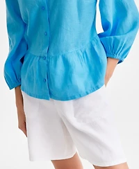 Charter Club Women's 100% Linen Blouson-Sleeve Peplum Top, Macy's Exclusive