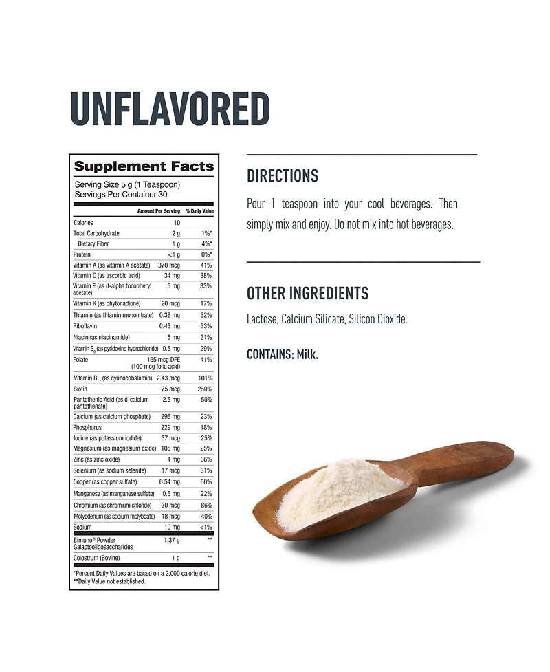 Isopure Colostrum + Gut Health & Immune System Support, Unflavored, 30 servings