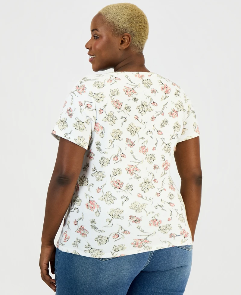 Style & Co Plus Printed Short-Sleeve Henley Top