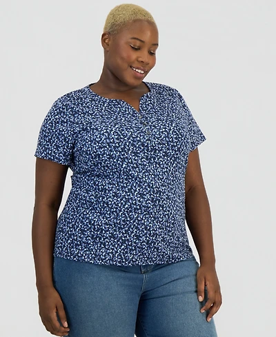 Style & Co Plus Printed Short-Sleeve Henley Top
