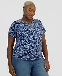 Style & Co Plus Printed Short-Sleeve Henley Top