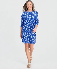 Style & Co Petite Printed Knit Envelope-Neck 3/4-Sleeve Dress, Macy's Exclusive