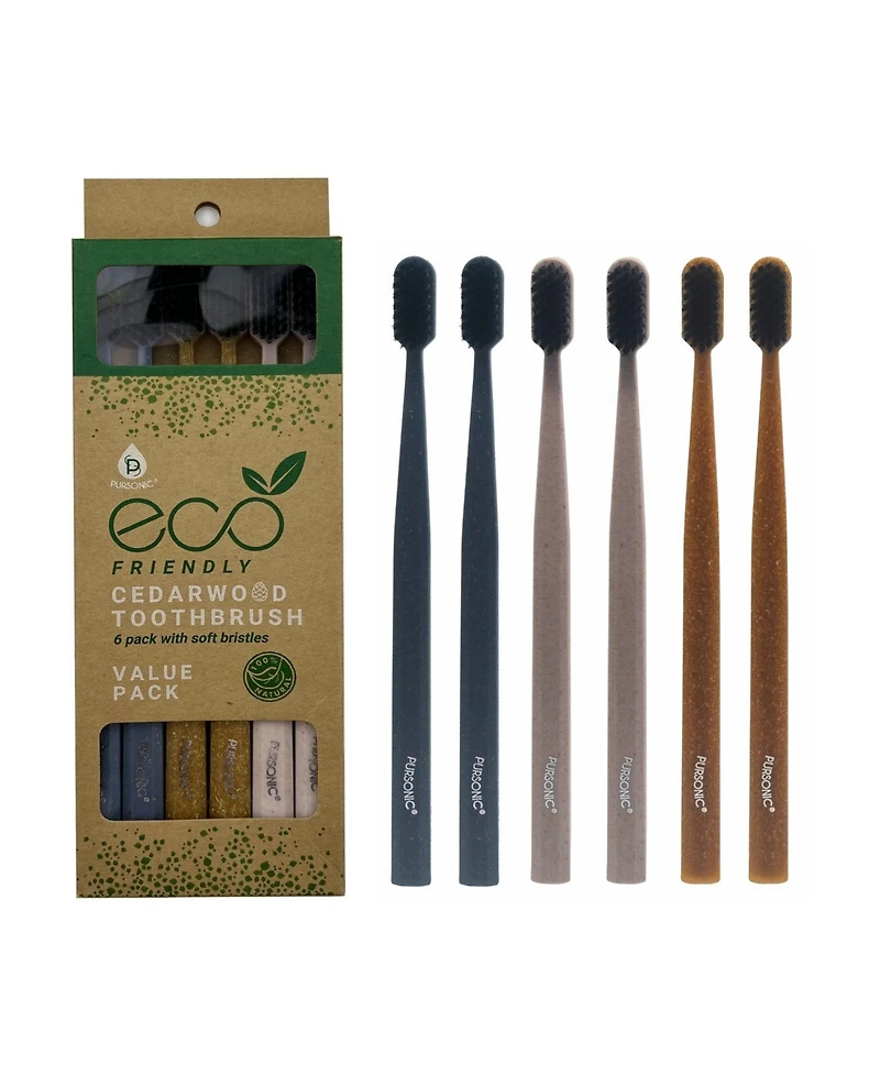 Pursonic Essentials Bundle: 3 Packs of 100% Cedarwood Toothbrushes (6-Pack Each) – 18 Natural Toothbrushes