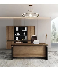 logicfox 63-Inch L-Shaped Compact Desk in Brown with Drawer