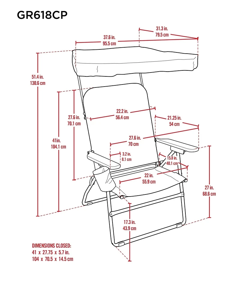 Camp & Go Selkirk 3 x 3 x 4 ft Orange Comfort Camp Chair