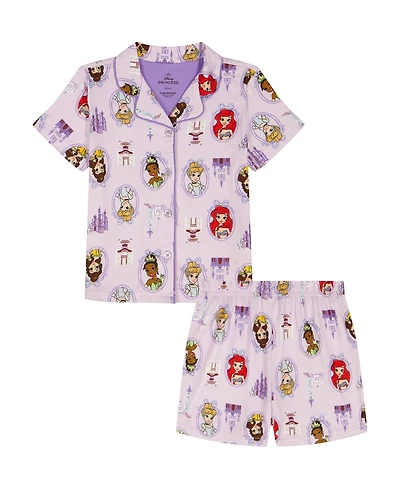 Disney Girls' Toddler 2T-4T Princess Time Printed Top and Shorts, 2-Piece Pajama Set