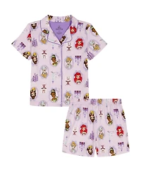 Disney Girls' Toddler 2T-4T Princess Time Printed Top and Shorts, 2-Piece Pajama Set