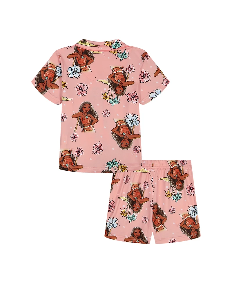 Moana Girls' Toddler 2T-4T All Over Print Top and Shorts, 2-Piece Pajama Set