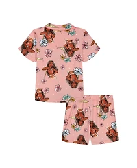 Moana Girls' Toddler 2T-4T All Over Print Top and Shorts, 2-Piece Pajama Set