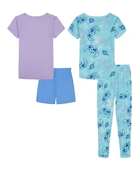 Lilo Stitch Girls' 4-10 All Over Print Tops, Shorts, and Pants, 4-Piece Pajama Set