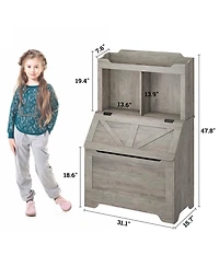 gaomon 3-tier Wooden Kids Bookcase and Toy Storage Organizer with Flip-Top Lid