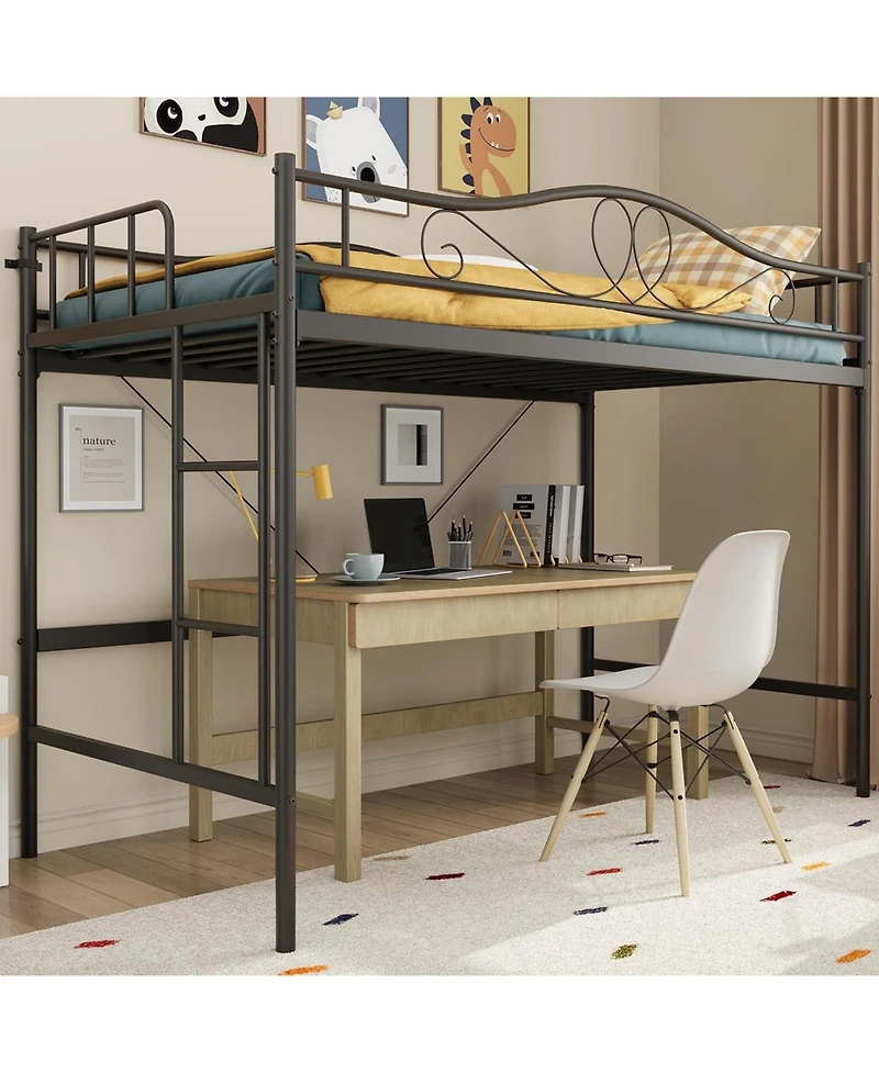 gaomon Twin Loft Bed with Adjustable Ladder & Safety Rail, Heavy-Duty Metal Frame, 400 lb Capacity, Space-Saving, Noise-Free, Black
