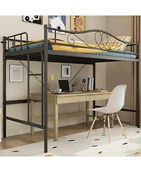 gaomon Twin Loft Bed with Adjustable Ladder & Safety Rail, Heavy-Duty Metal Frame, 400 lb Capacity, Space-Saving, Noise-Free, Black